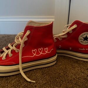 Converse Womens Red High-Top Heart Canvas Sneakers
